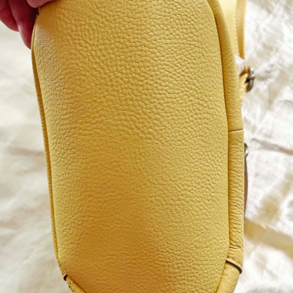 BUCKET BAG, LEATHER, YELLOW, TOP ZIPPER, ADJUSTABLE STRAP, POCKETS, by THE SAK, - Picture 11 of 16